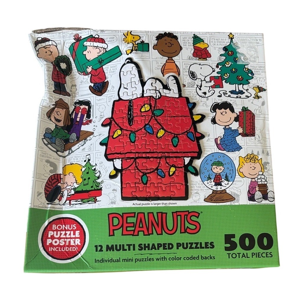 Peanuts Holiday 12‎ Multi-Shaped Puzzles (Total 500 Pieces) NIB